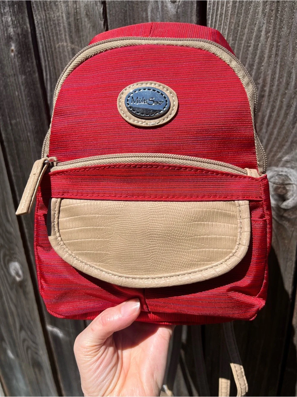 Multisac small orange canvas backpack purse